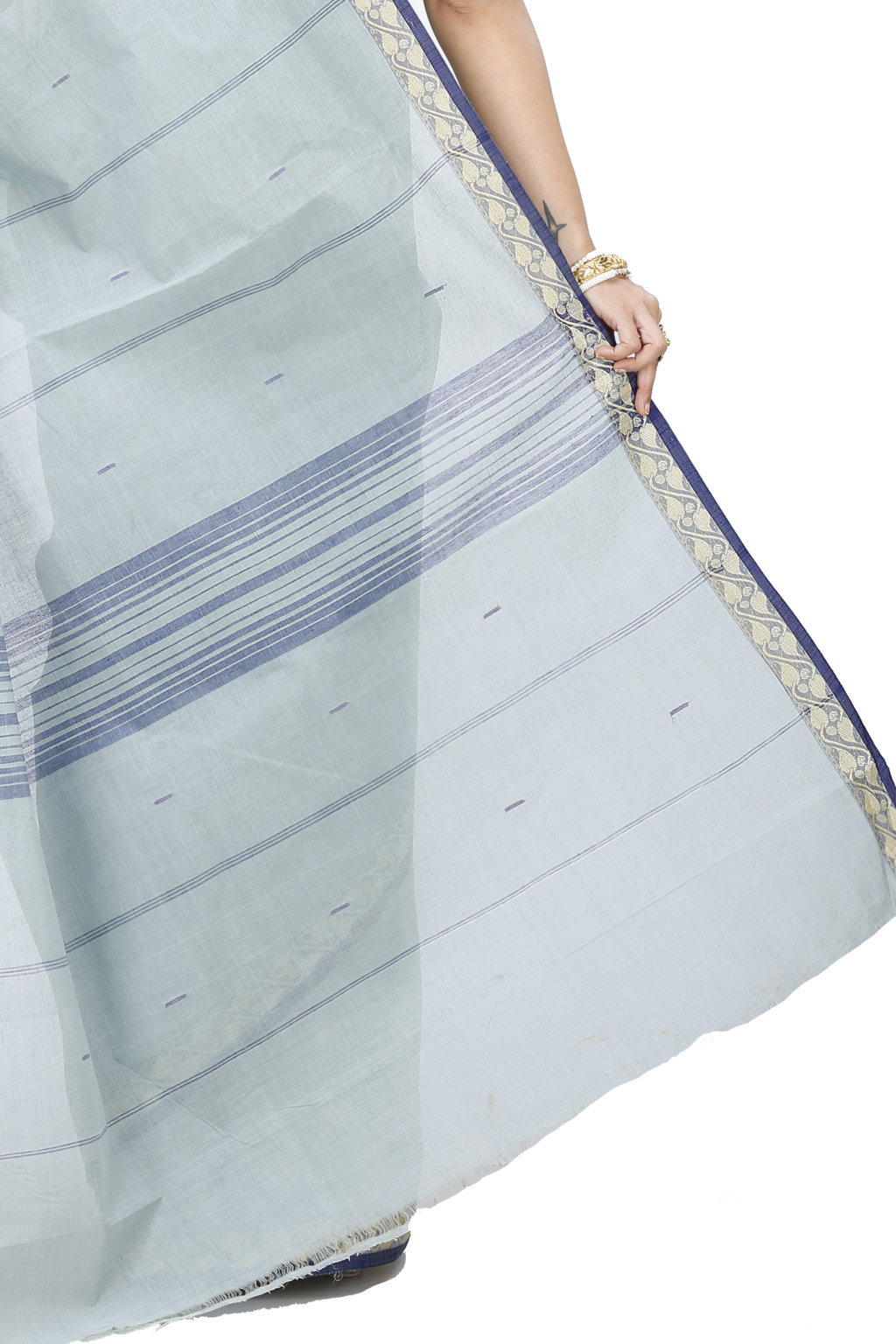 Light Grey Pure Cotton Gaela Tant Saree (924)